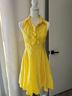 Sleeveless Yellow Ruffle-Front Mini Dress